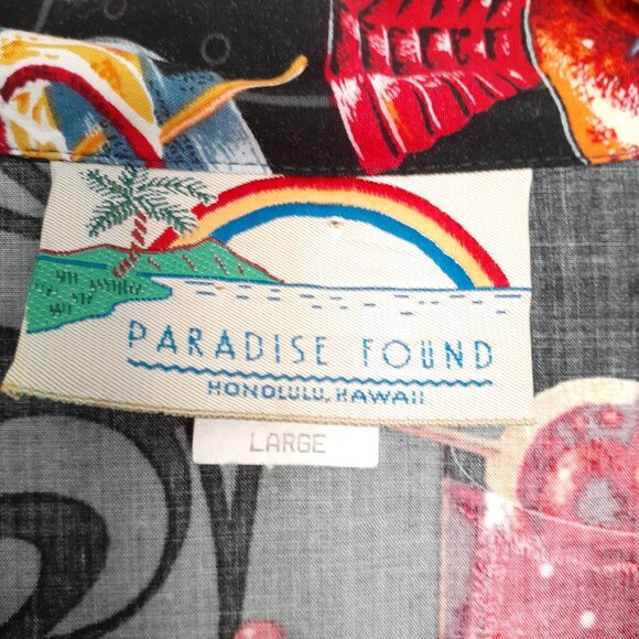 Paradise Found Women's "Happy Hour" Short Sleeve Hawaiian Shirt Black Size L - Picture 3 of 11